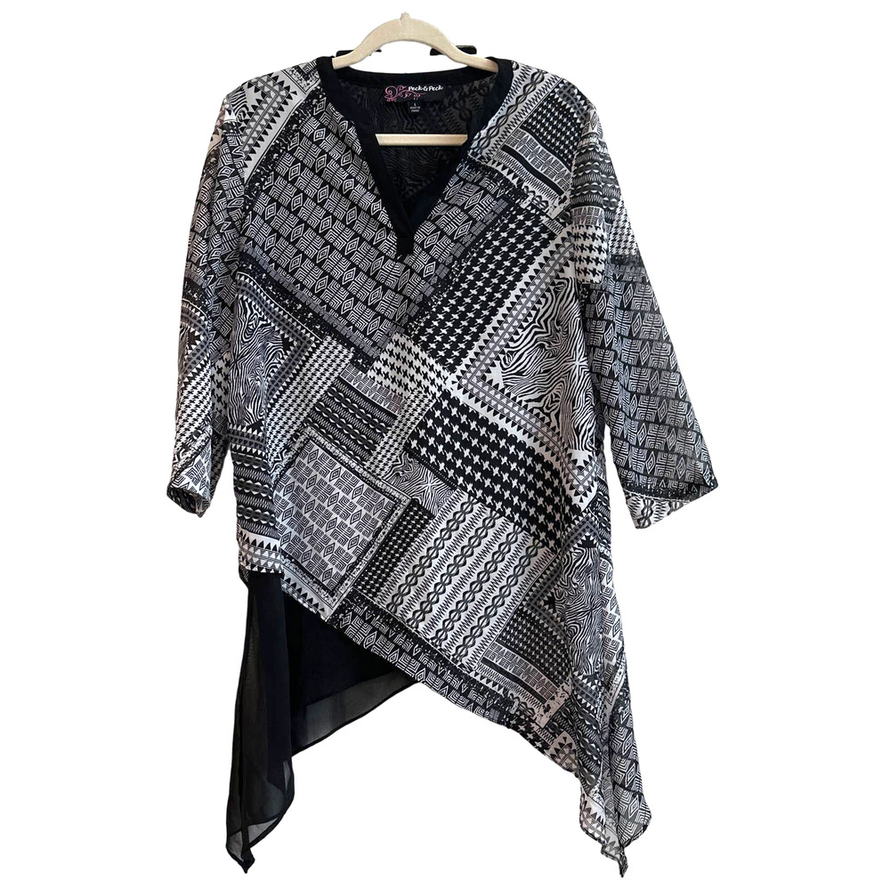 Peck & Peck Abstract, Zebra Animal Print Asymmetrical Blouse - Picture 1 of 4